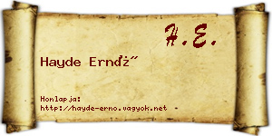 Hayde Ernő névjegykártya
